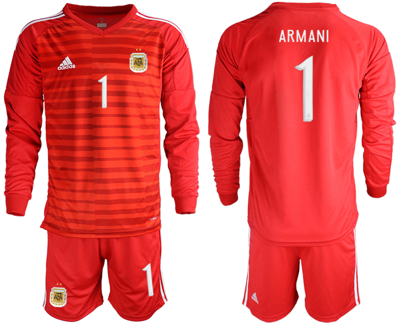 Men 2020-2021 Season National team Argentina goalkeeper Long sleeve red #1 Soccer Jersey